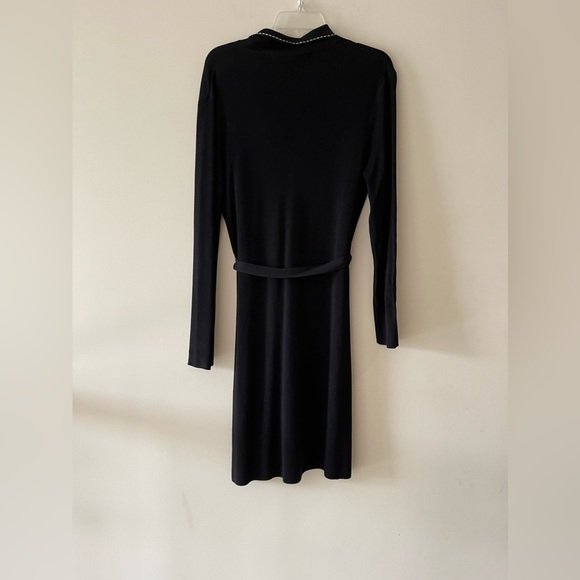 Black Tie-front Button Down Collared Midi Sheath Dress - Picture 2 of 7